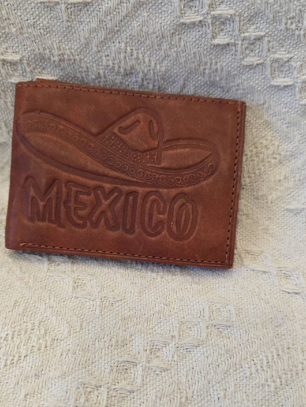 Mexico Embossed Brown Leather Bi-Fold Wallet